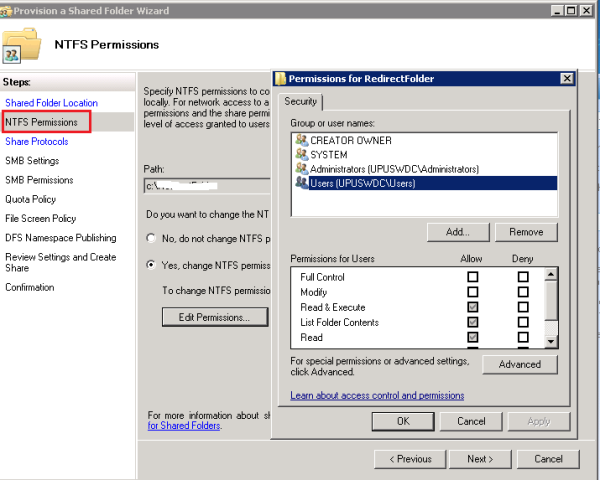NTFS and permissions